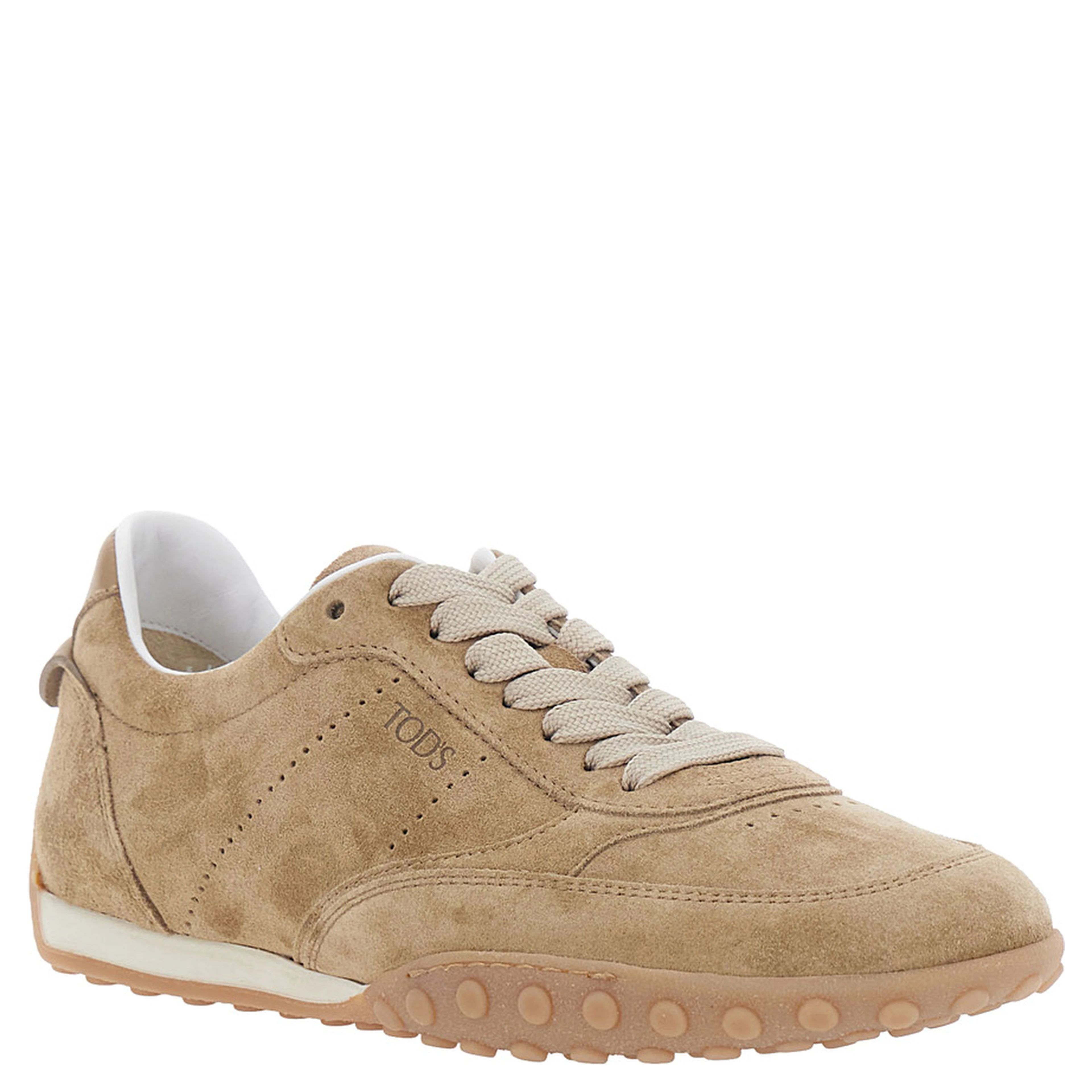 Beige Low Top Sneakers with Logo Lettering on Tongue and Heel in Suede for Women