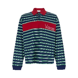 Blue and Red Polo with striped motif and logo lettering on the front in cotton for Men
