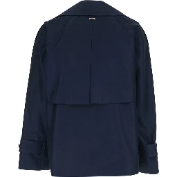 Short Double-breasted Trench Coat in Blue Tech Fabric for Women