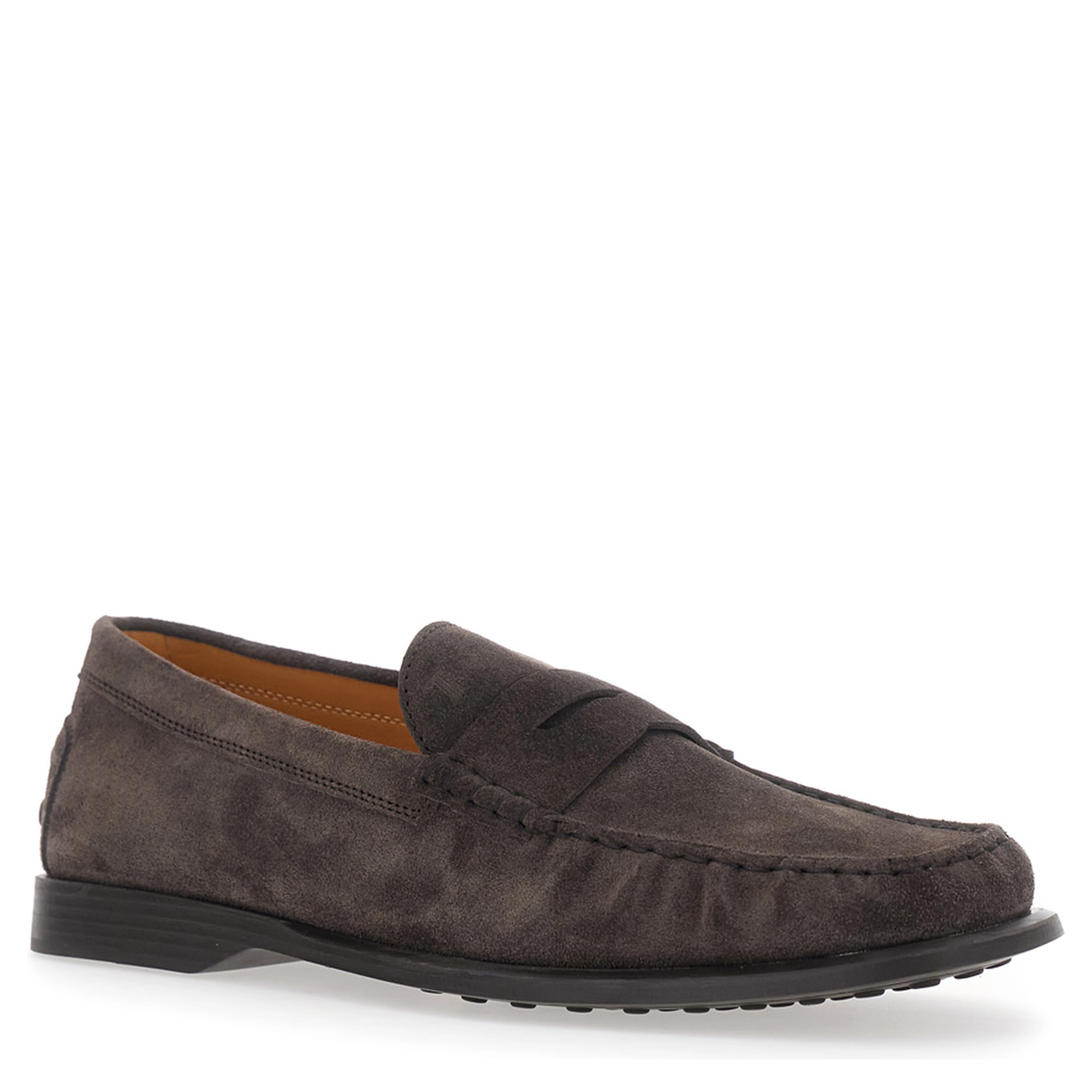 Brown Loafers with Pennyslot and Embossed Logo Monogram in Suede for Men