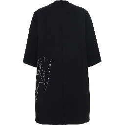 Rick Owens X Moncler Black Crewneck Oversize T-Shirt with Maxi Print on the Front and Logo Patch on the Side in Cotton Unisex