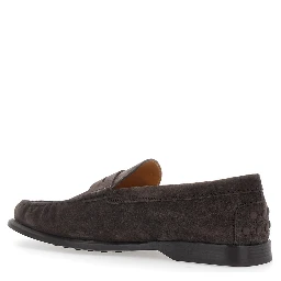 Brown Loafers with Pennyslot and Embossed Logo Monogram in Suede for Men