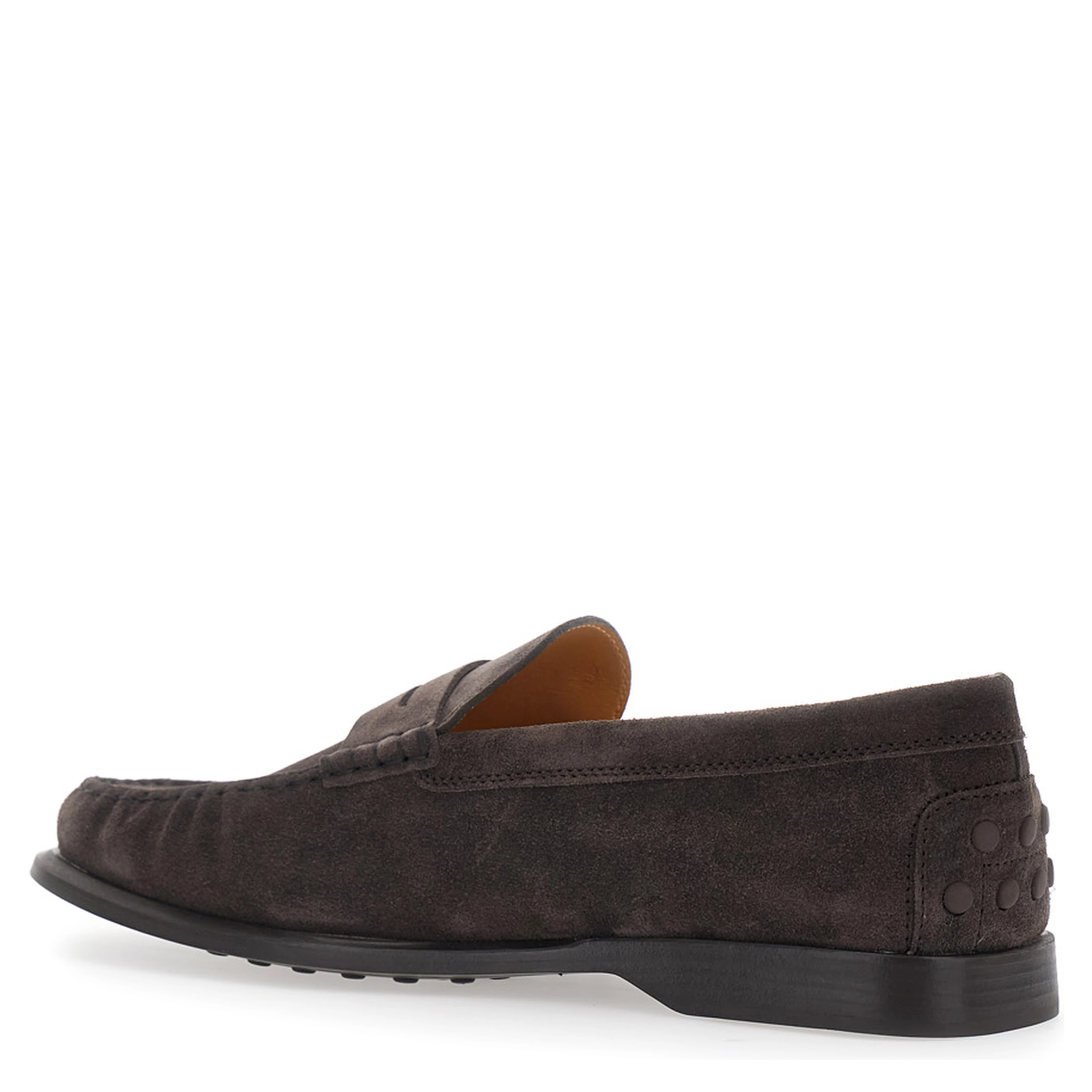 Brown Loafers with Pennyslot and Embossed Logo Monogram in Suede for Men
