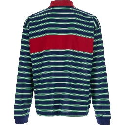 Blue and Red Polo with striped motif and logo lettering on the front in cotton for Men