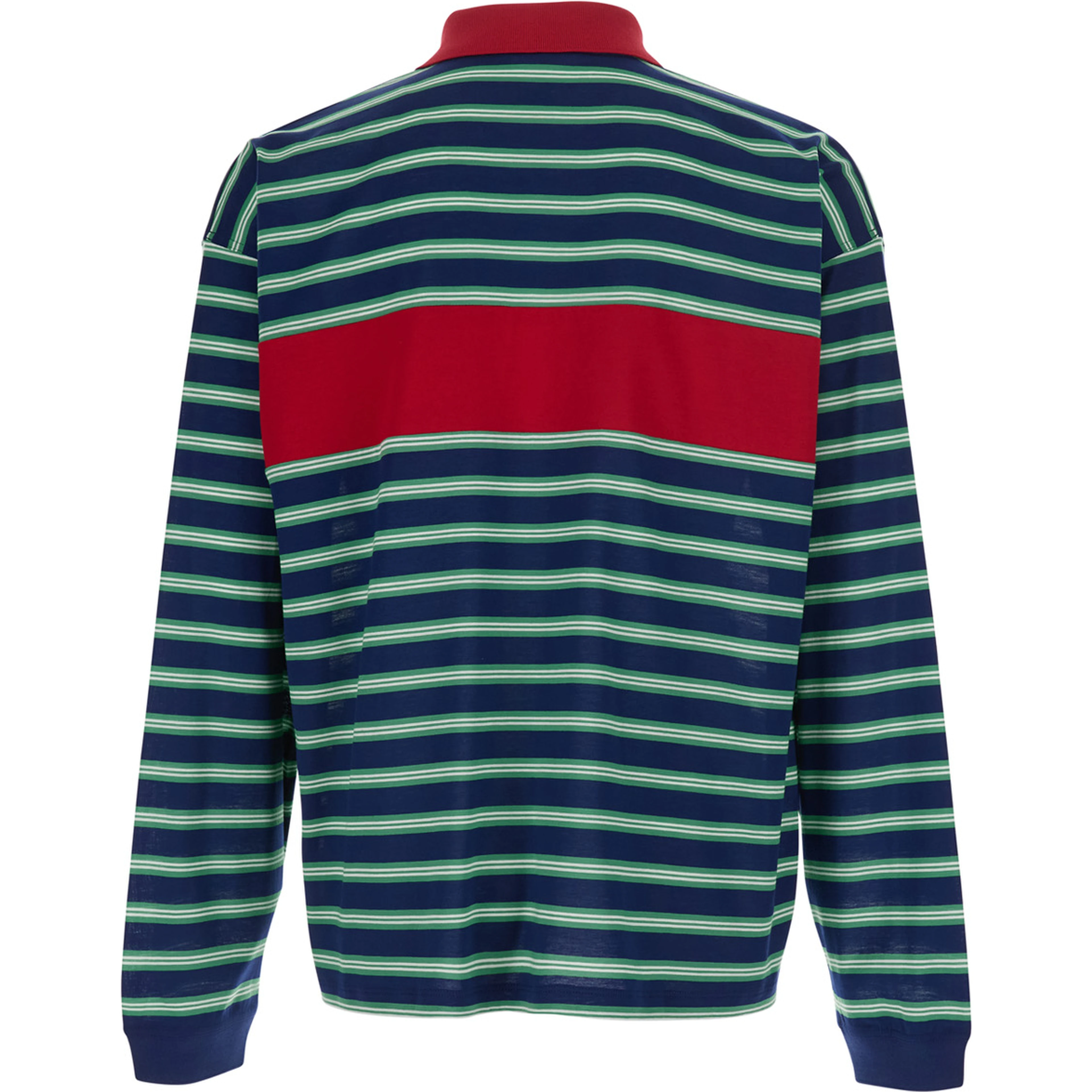 Blue and Red Polo with striped motif and logo lettering on the front in cotton for Men