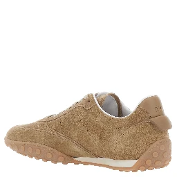 Beige Low Top Sneakers with Logo Lettering on Tongue and Heel in Suede for Women