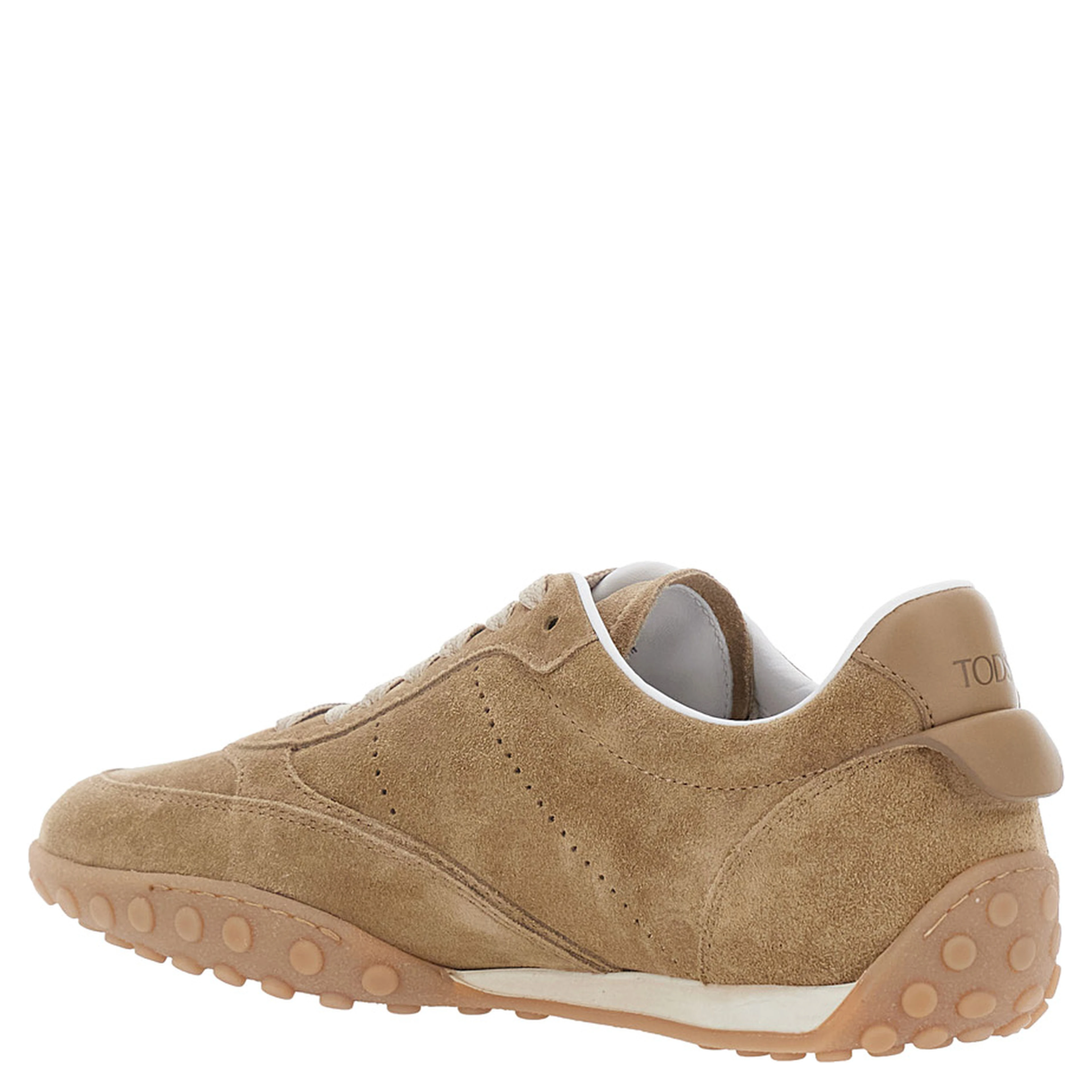 Beige Low Top Sneakers with Logo Lettering on Tongue and Heel in Suede for Women
