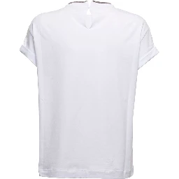 white T-shirt with round neck and Monile details in cotton for women