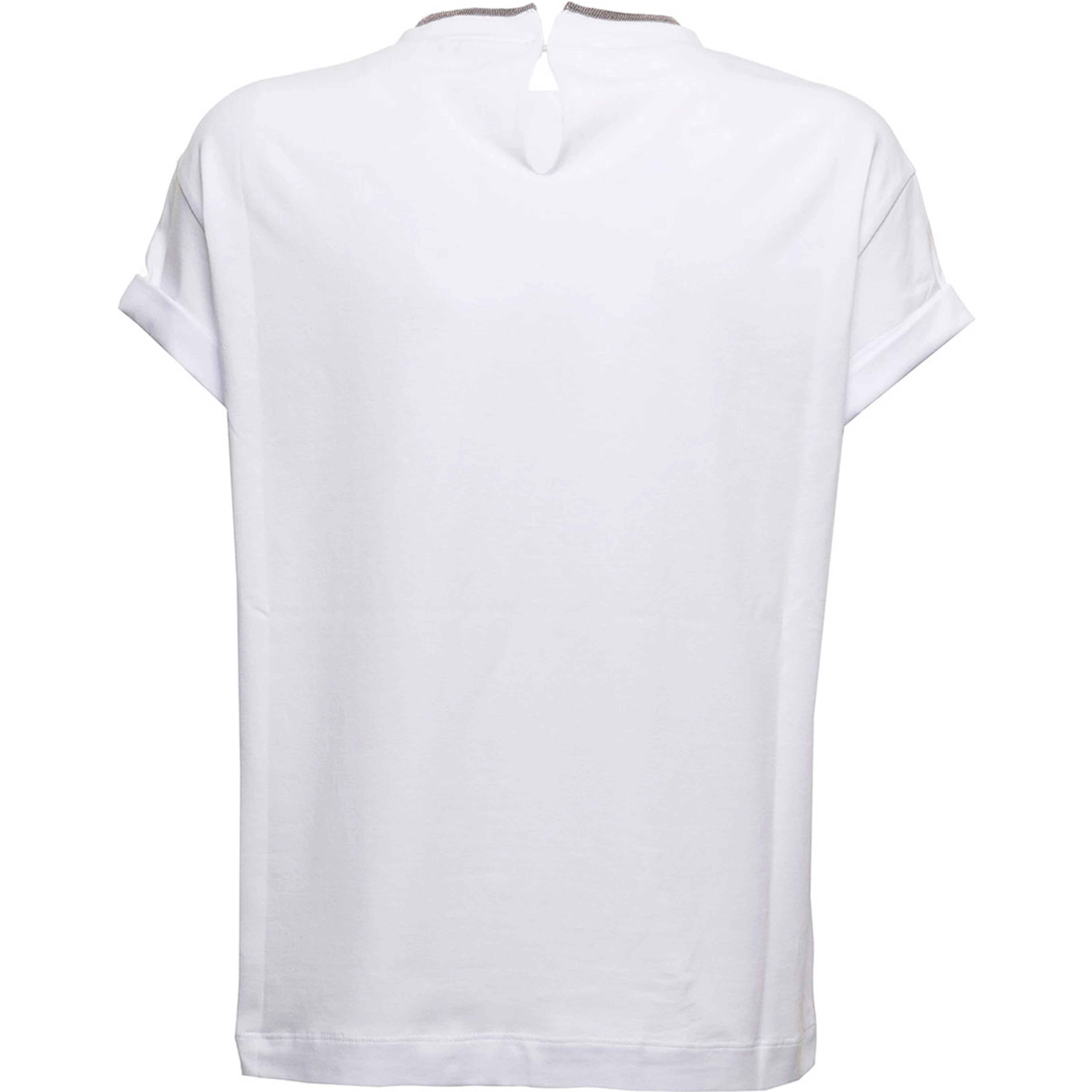 white T-shirt with round neck and Monile details in cotton for women