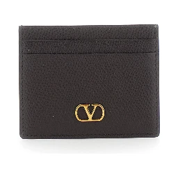 brown Cardholder with VLOGO on the front in leather for women