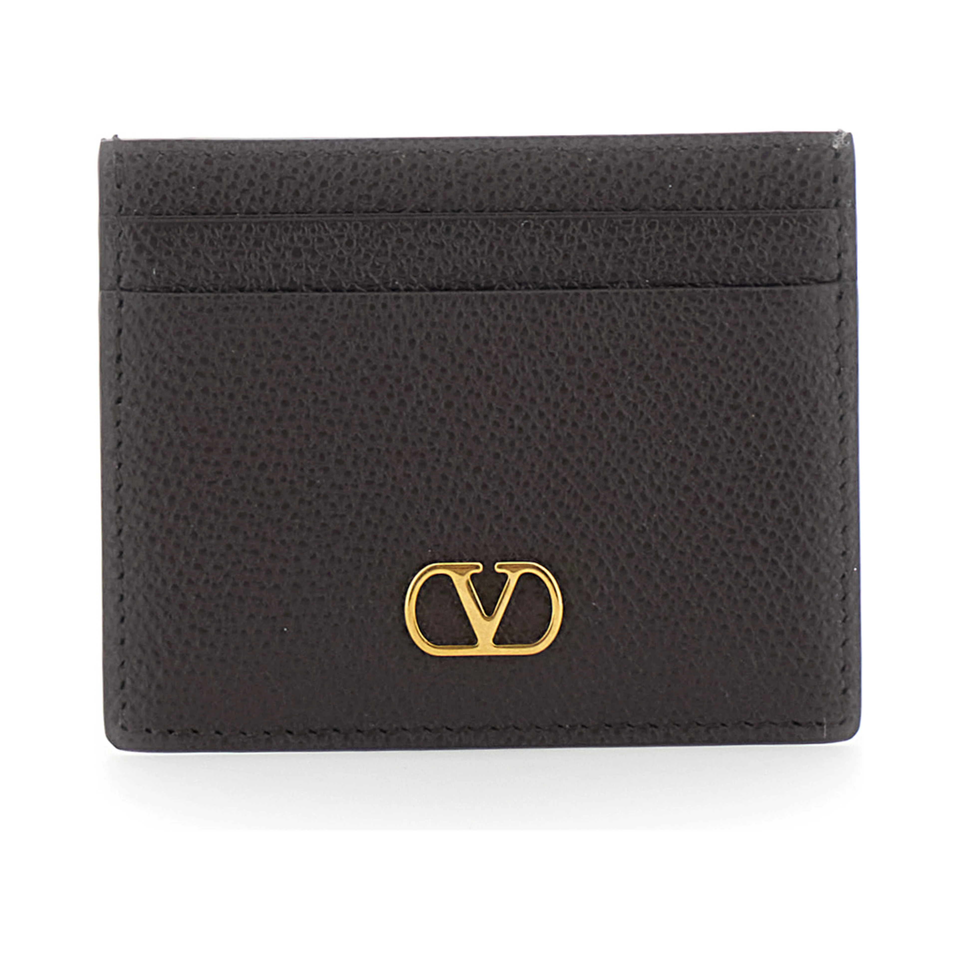 brown Cardholder with VLOGO on the front in leather for women