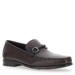 Brown Loafers with Gancini Detail on the Front in Leather for Men