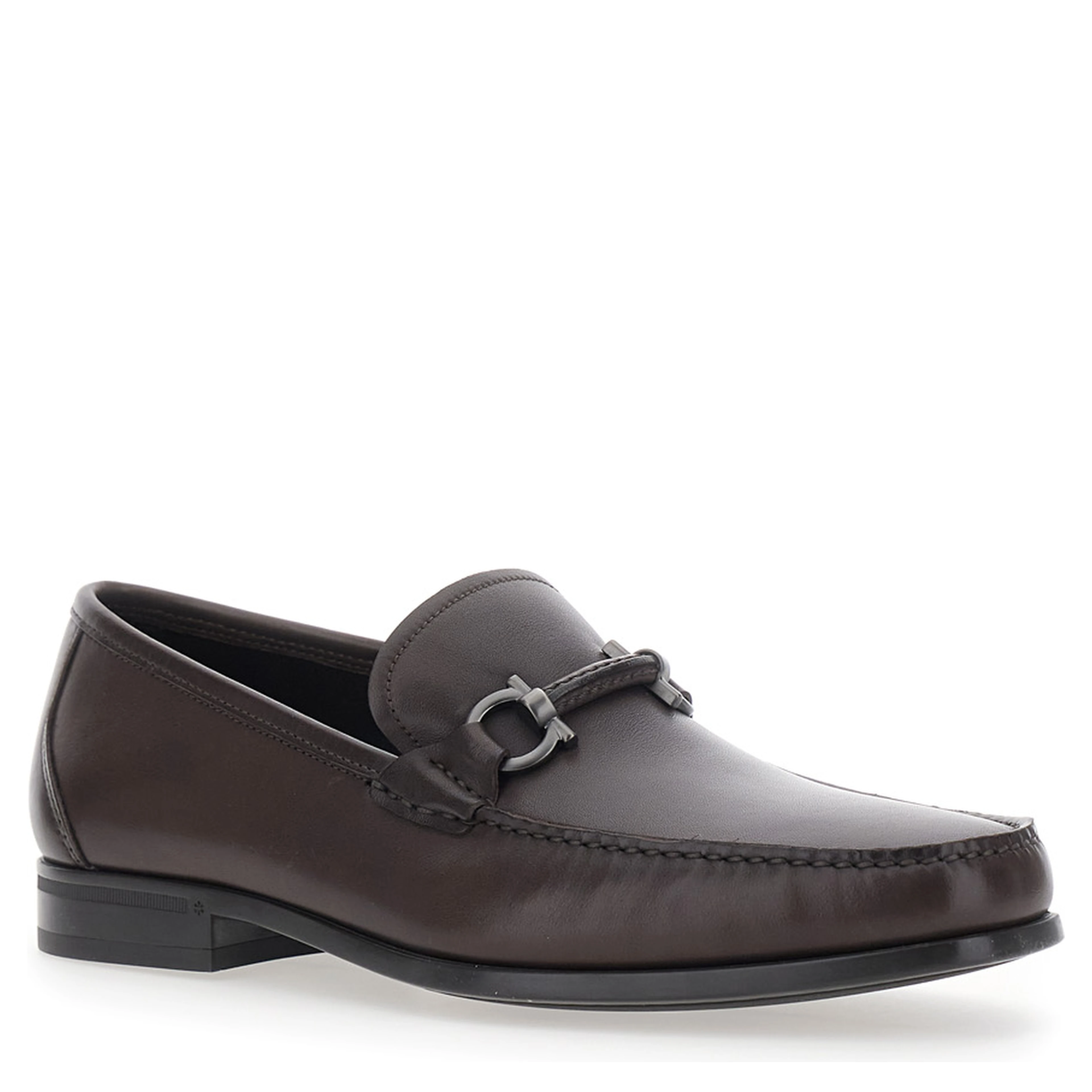 Brown Loafers with Gancini Detail on the Front in Leather for Men