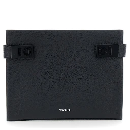 black Clutch with Hug side buckles and logo in leather for men