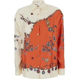 Multicolor Shirt with classic collar and all-over print in silk for women