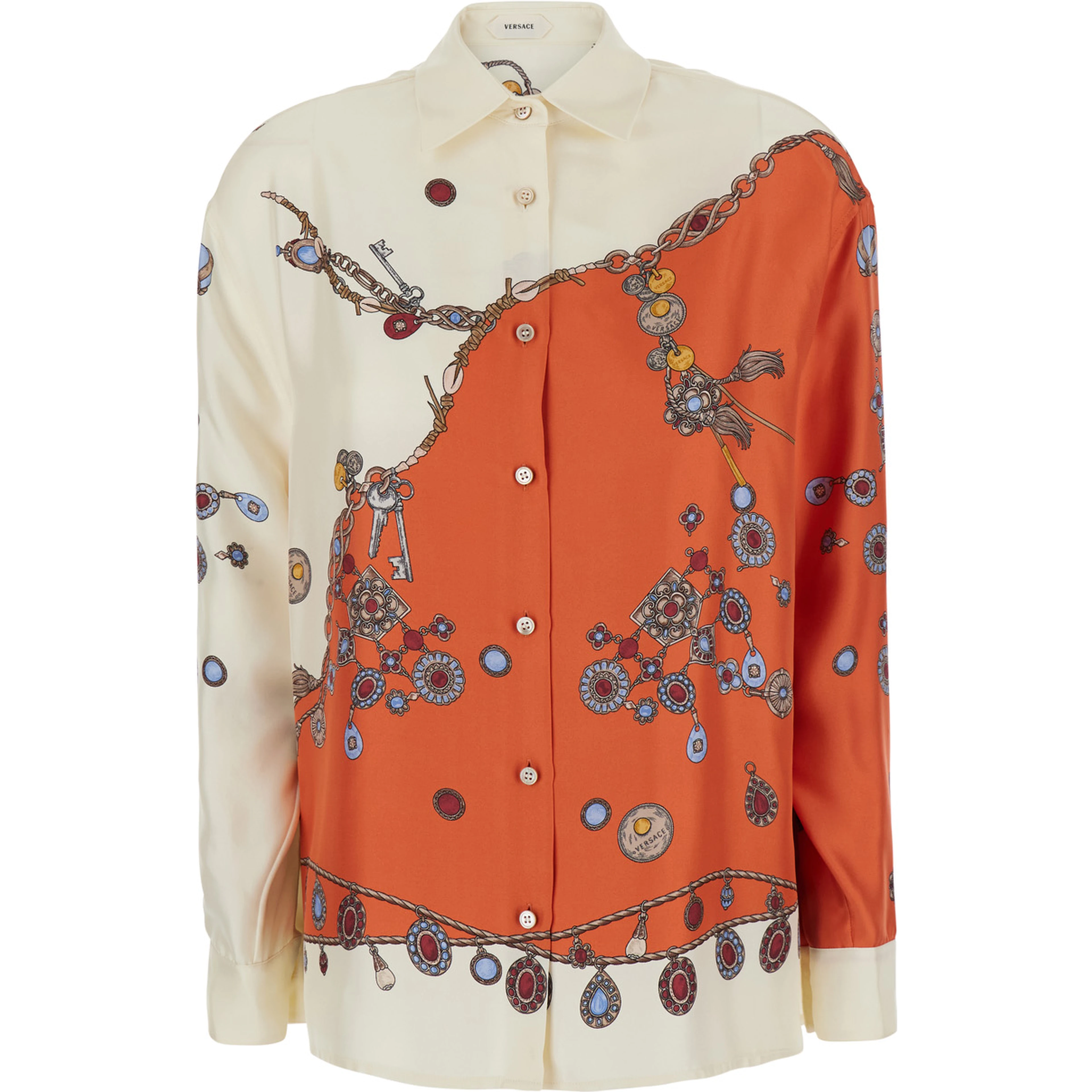 Multicolor Shirt with classic collar and all-over print in silk for women