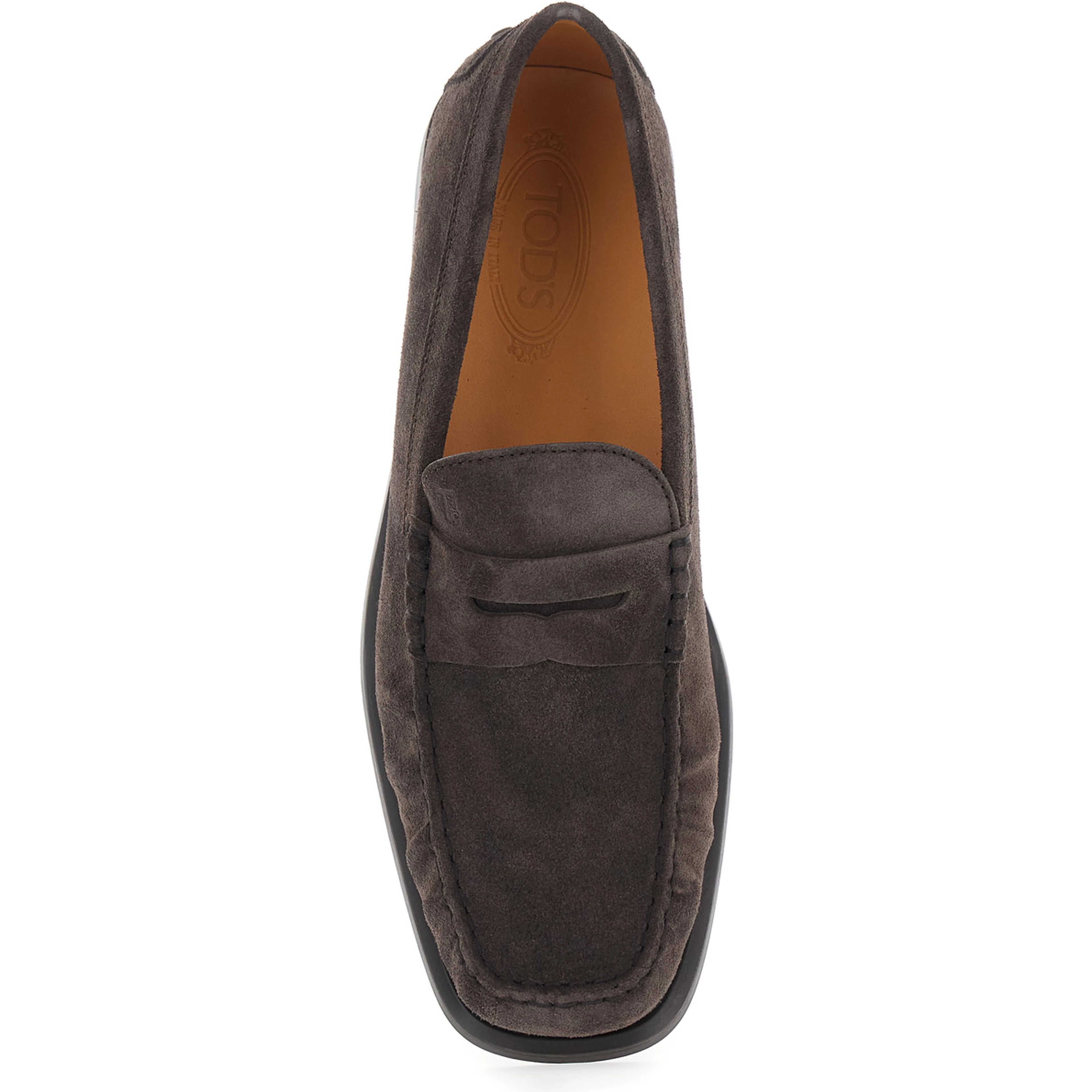 Brown Loafers with Pennyslot and Embossed Logo Monogram in Suede for Men