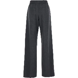 Grey Pants with Elasticized Waist in Stretch Wool Blend Women
