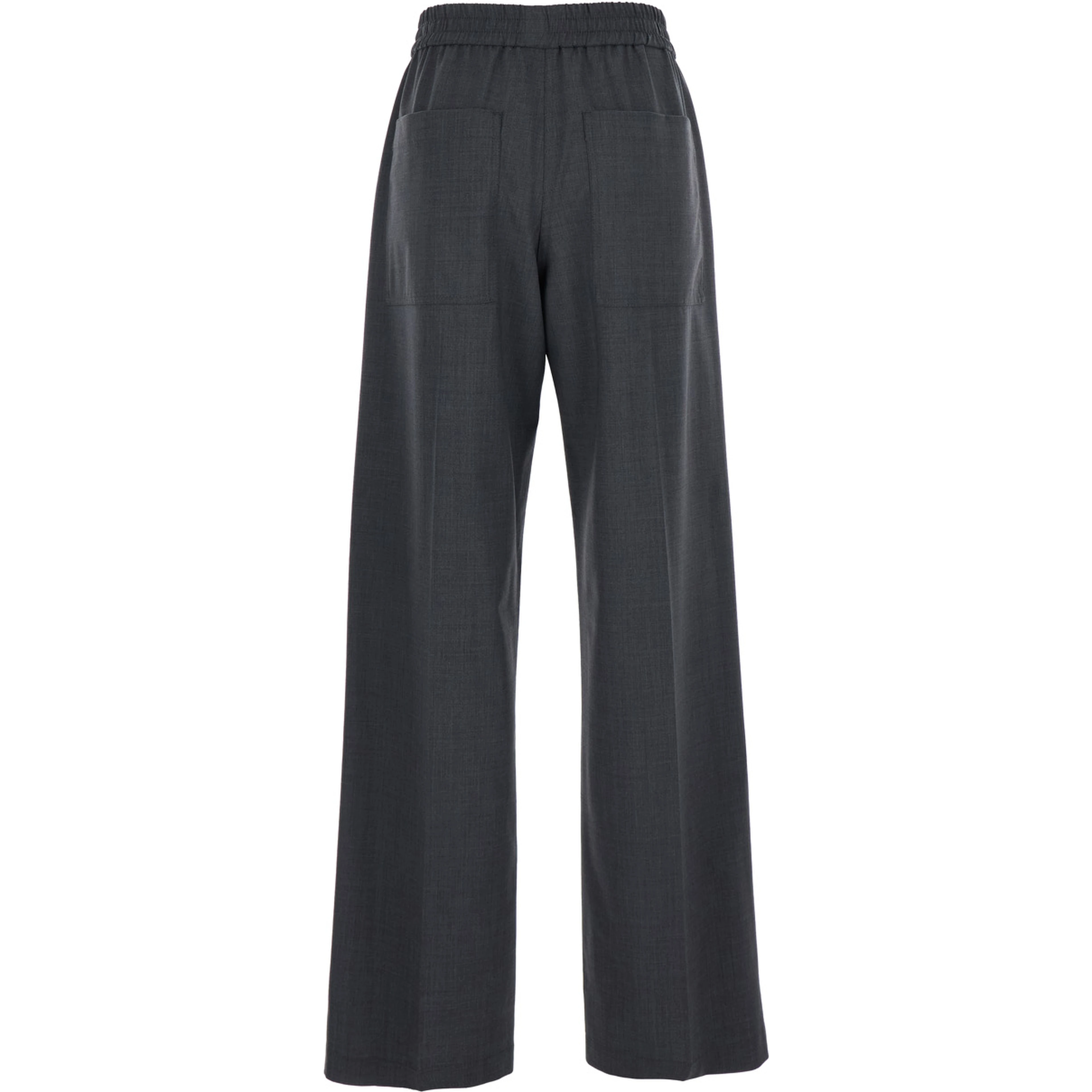 Grey Pants with Elasticized Waist in Stretch Wool Blend Women