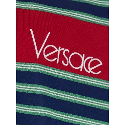 Blue and Red Polo with striped motif and logo lettering on the front in cotton for Men