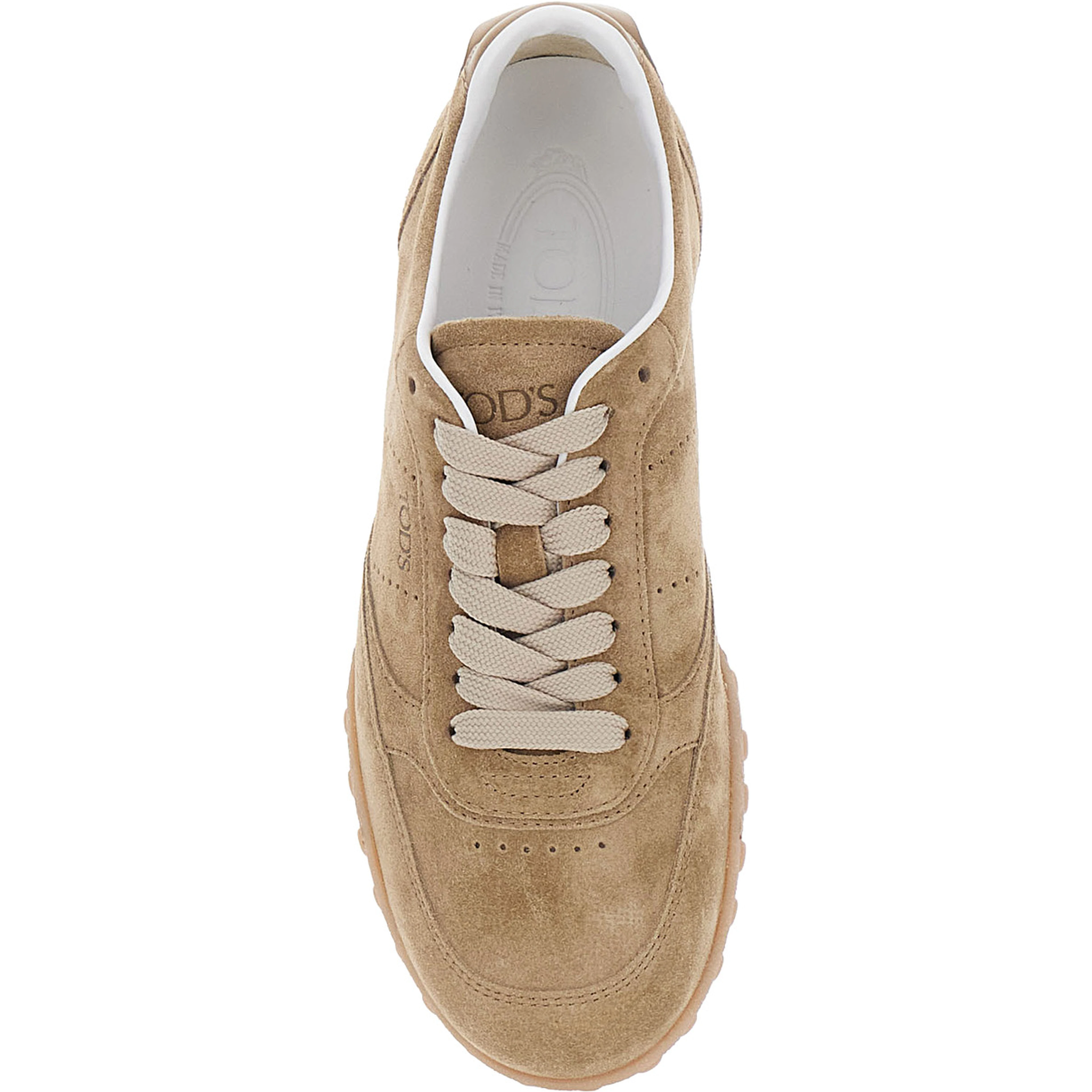 Beige Low Top Sneakers with Logo Lettering on Tongue and Heel in Suede for Women