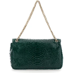 Green Crossbody bag with T closure in glossy snake effect leather for women