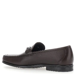 Brown Loafers with Gancini Detail on the Front in Leather for Men