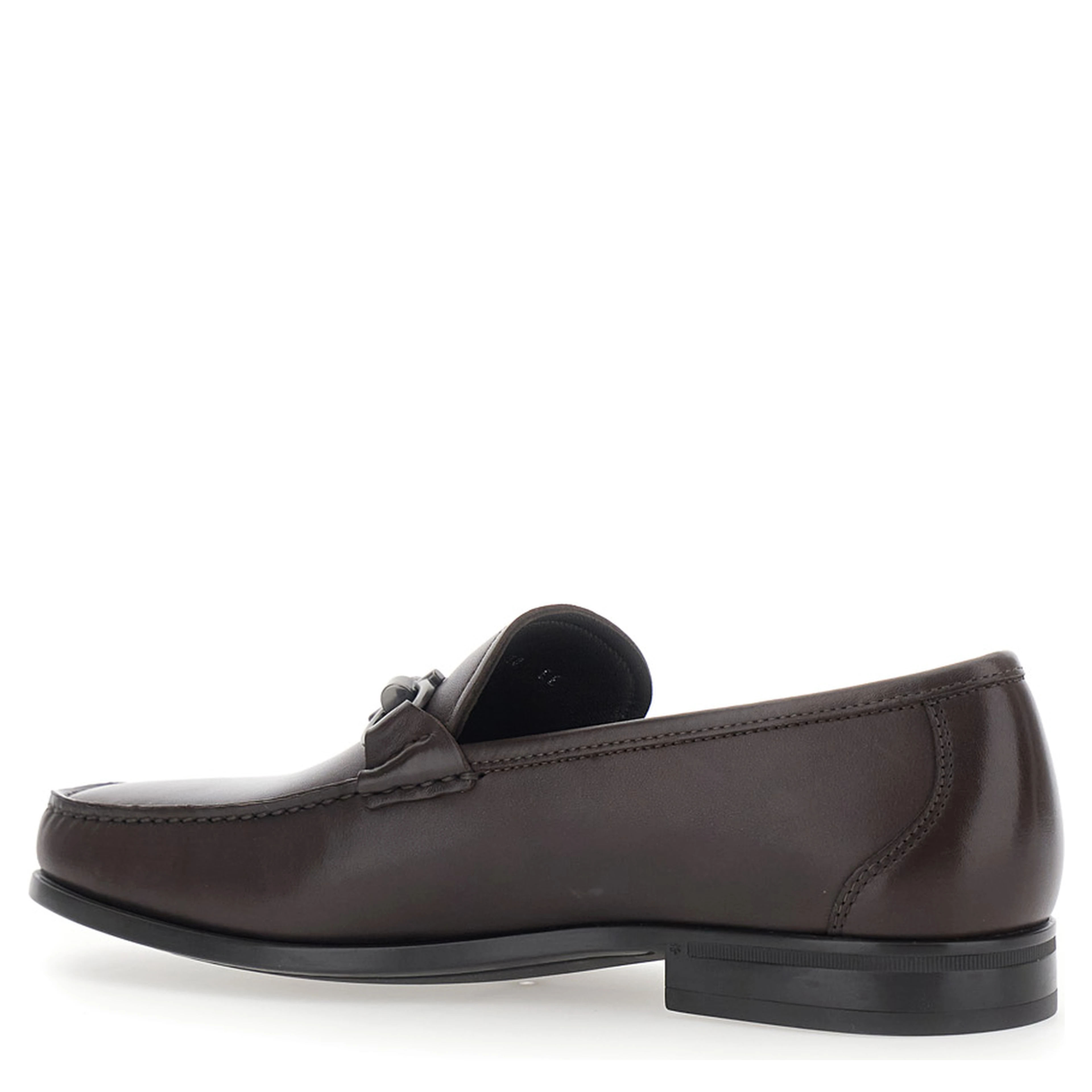 Brown Loafers with Gancini Detail on the Front in Leather for Men