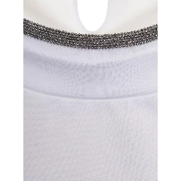 white T-shirt with round neck and Monile details in cotton for women
