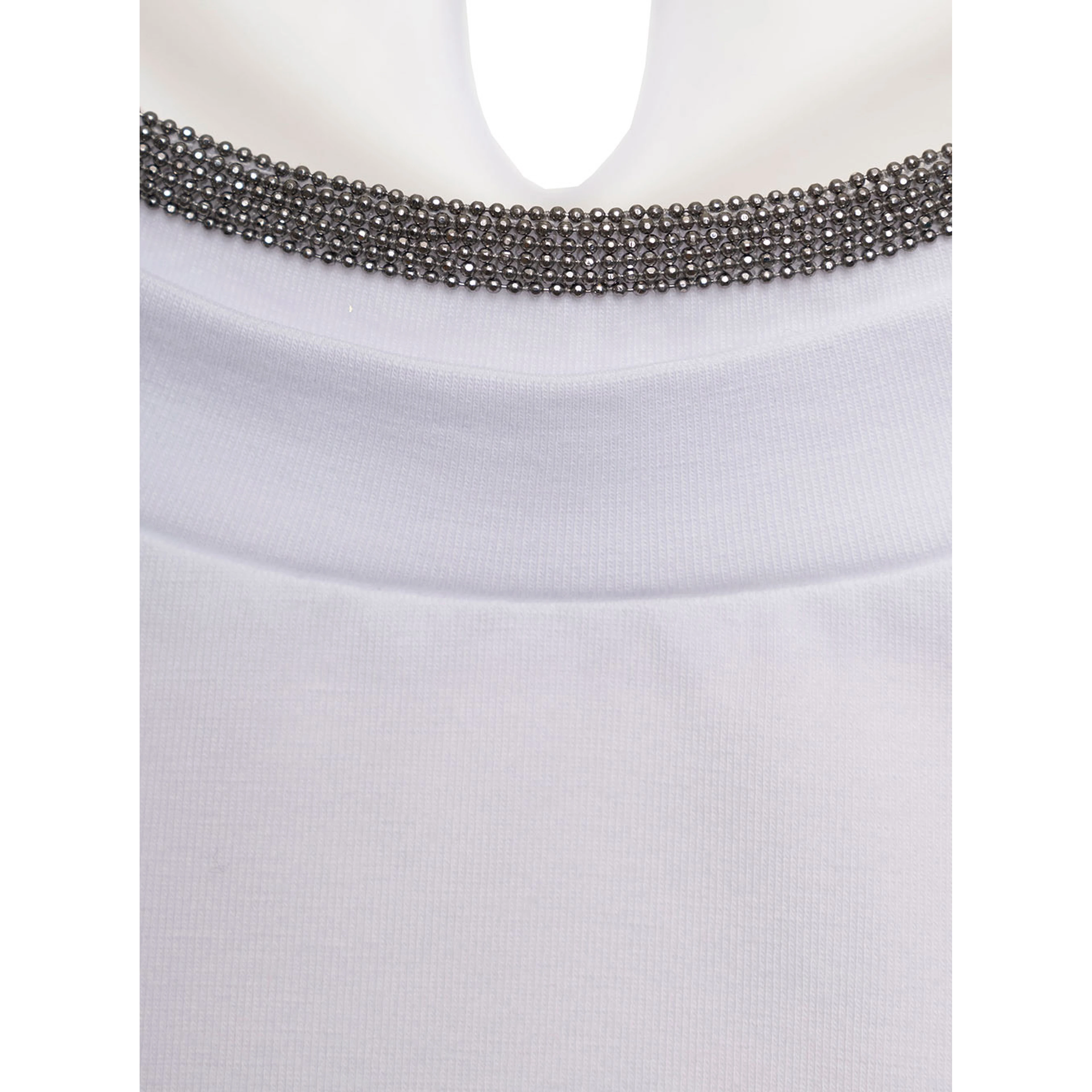 white T-shirt with round neck and Monile details in cotton for women