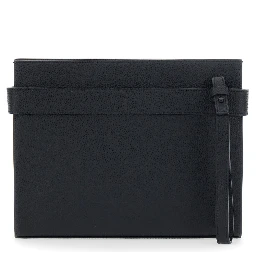 black Clutch with Hug side buckles and logo in leather for men