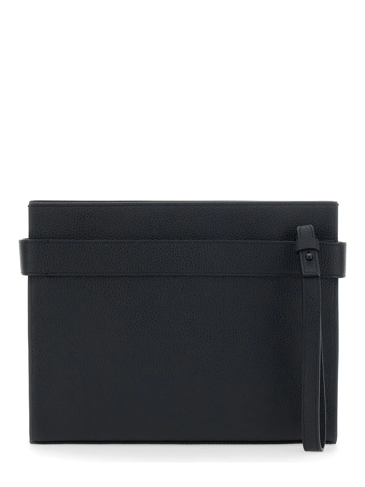 black Clutch with Hug side buckles and logo in leather for men alternative