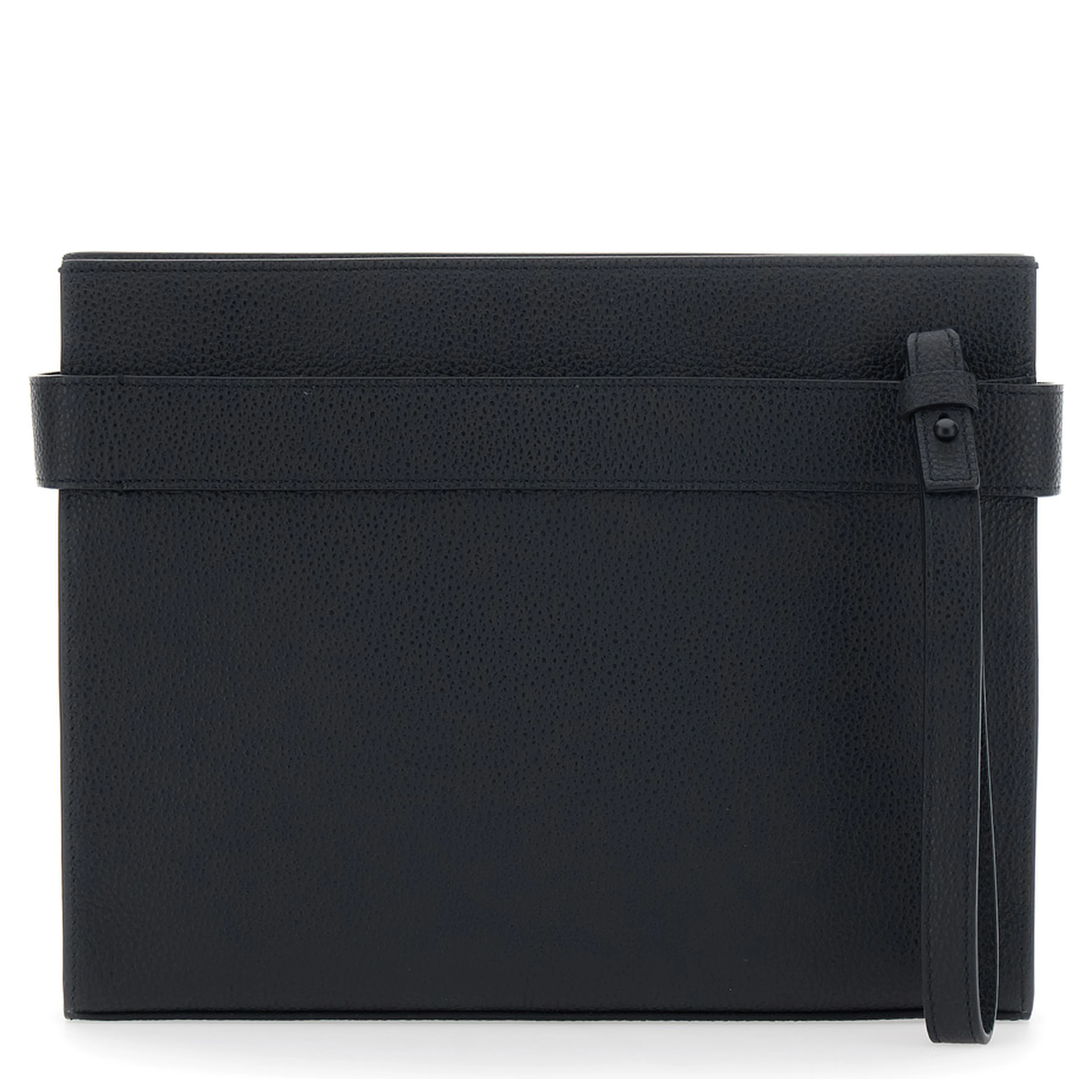 black Clutch with Hug side buckles and logo in leather for men