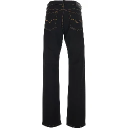 black Jeans with five-pocket design and logo patch on the back in denim for men