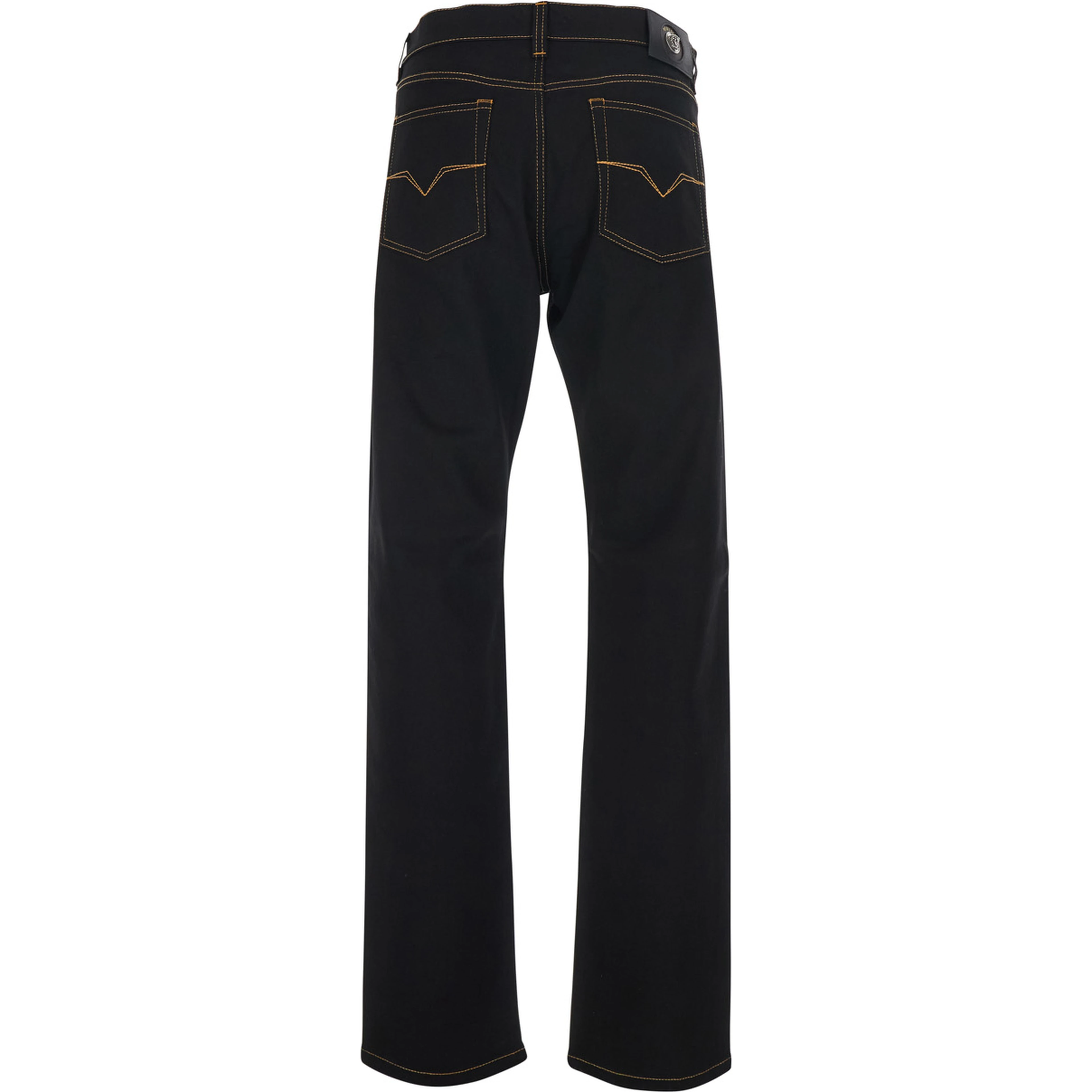 black Jeans with five-pocket design and logo patch on the back in denim for men