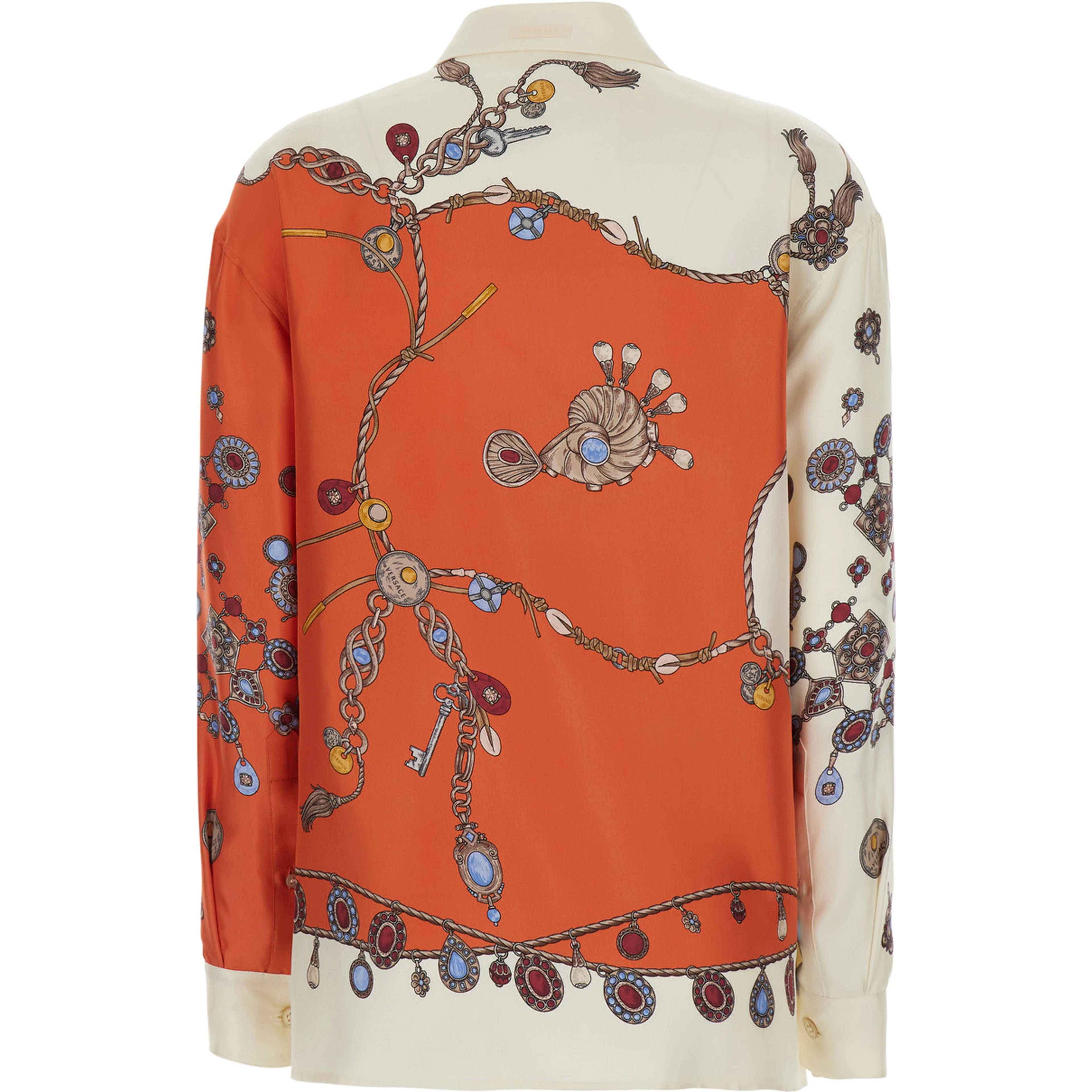 Multicolor Shirt with classic collar and all-over print in silk for women