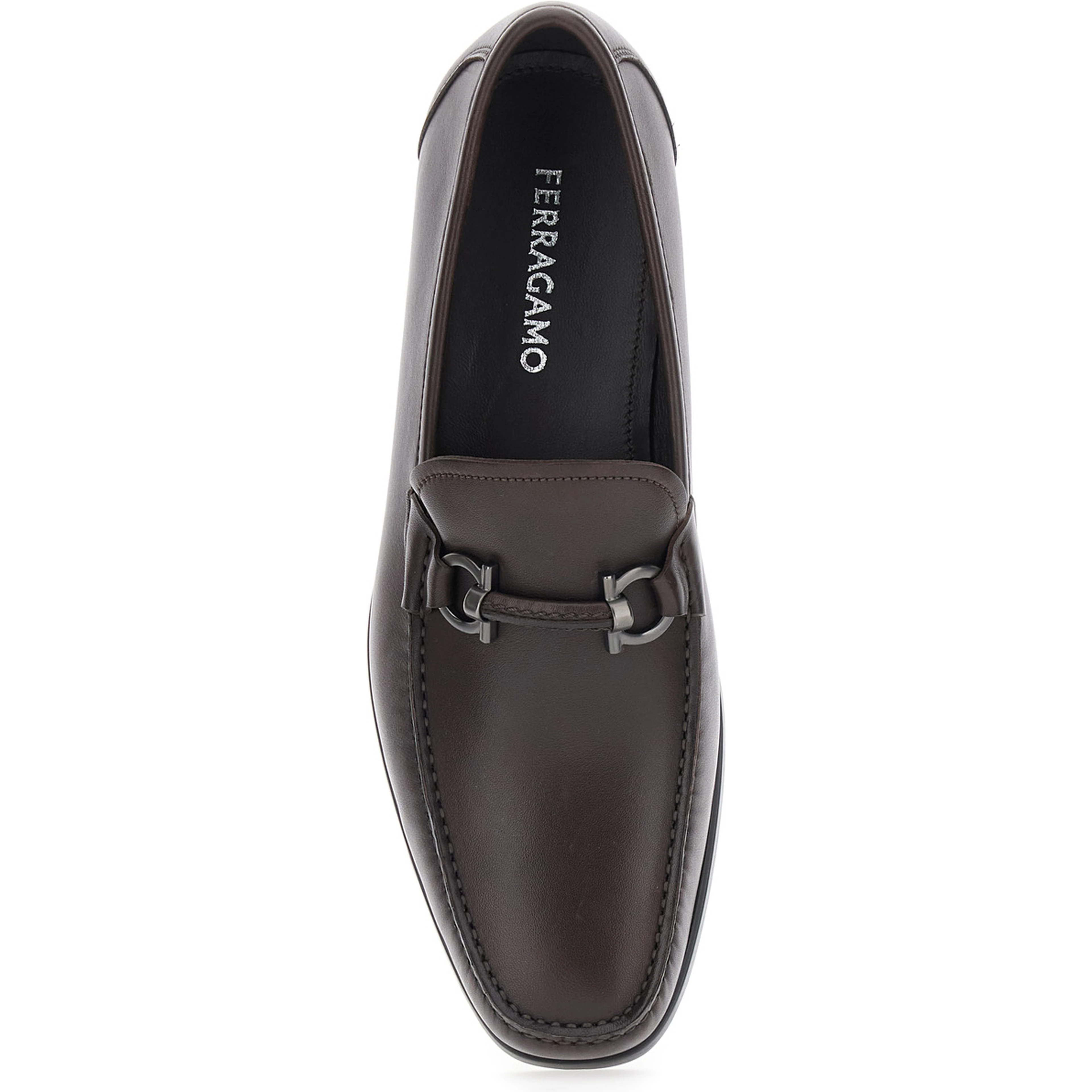 Brown Loafers with Gancini Detail on the Front in Leather for Men