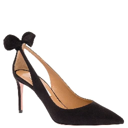 Pumps with Bow Detail and High Stiletto Heel in Black Suede for Women