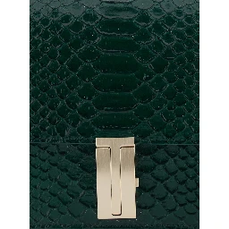 Green Crossbody bag with T closure in glossy snake effect leather for women