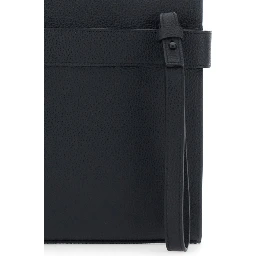 black Clutch with Hug side buckles and logo in leather for men