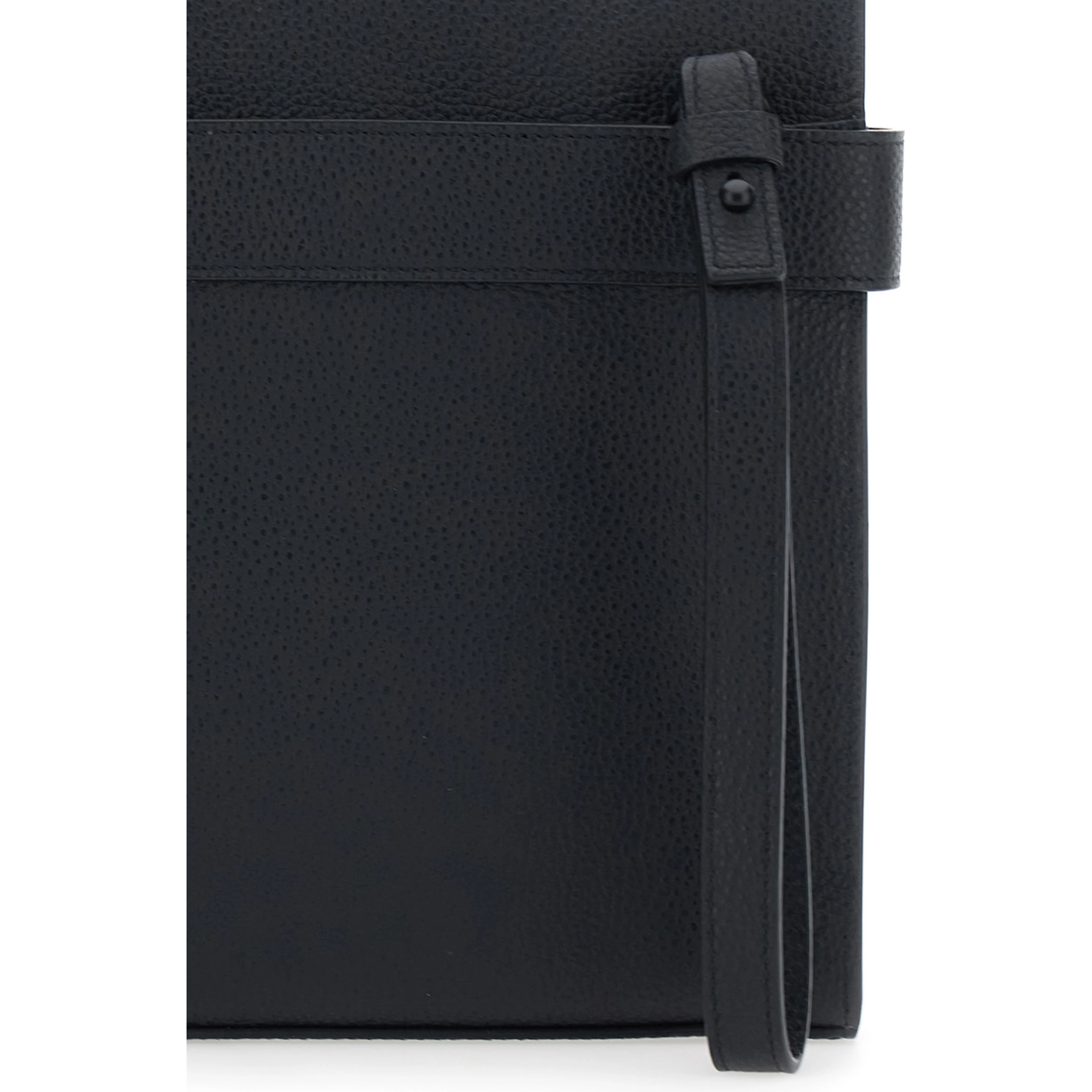 black Clutch with Hug side buckles and logo in leather for men