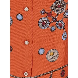 Multicolor Shirt with classic collar and all-over print in silk for women
