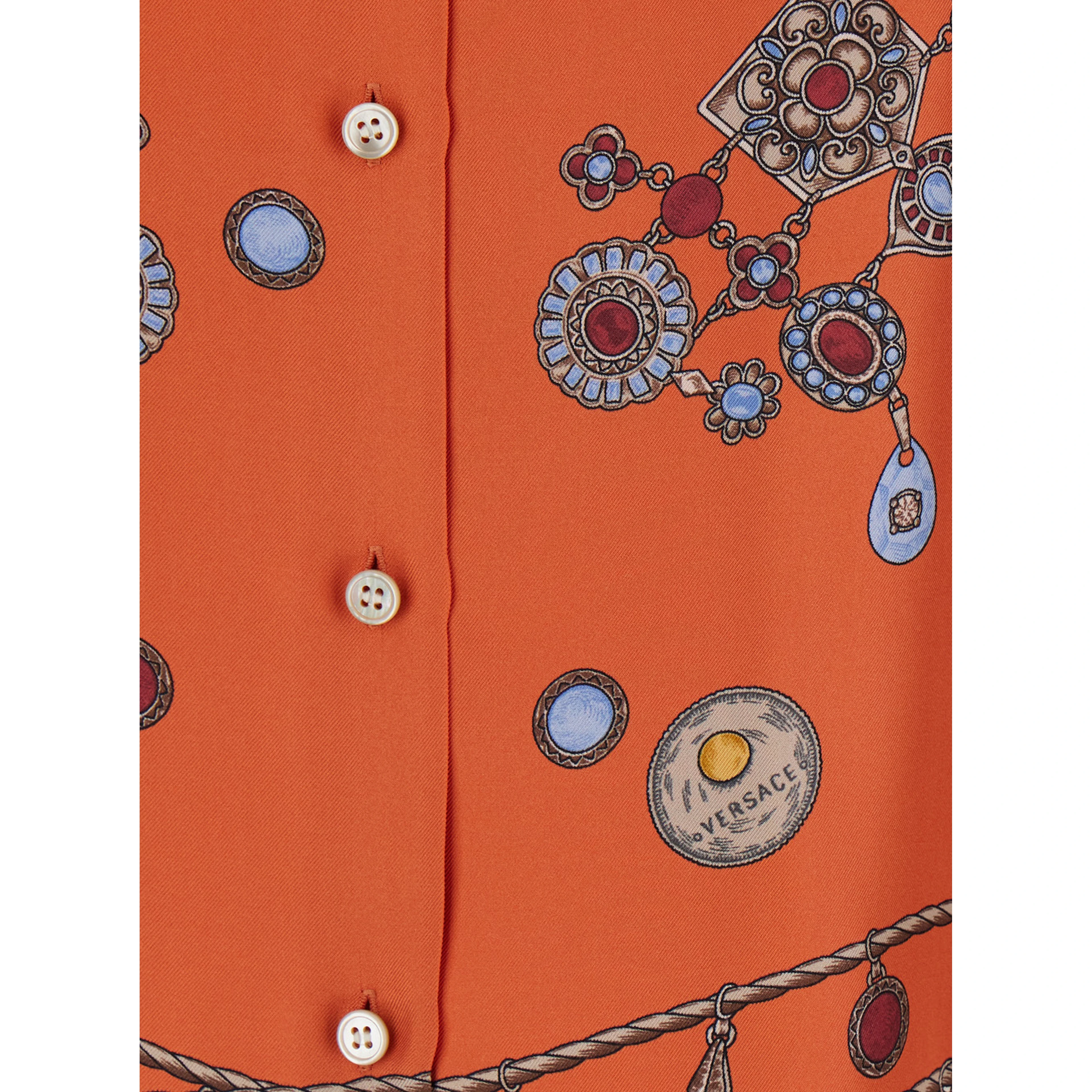 Multicolor Shirt with classic collar and all-over print in silk for women