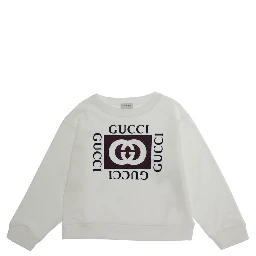 white Sweatshirt with printed logo on the front in cotton for Girl