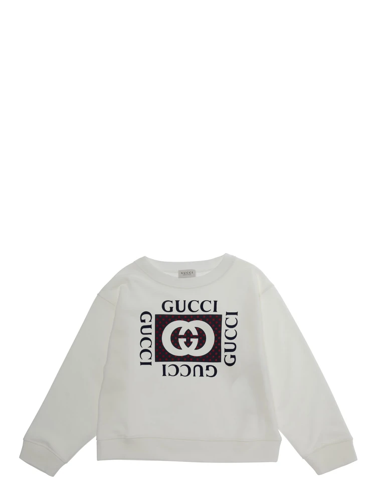 white Sweatshirt with printed logo on the front in cotton for Girl