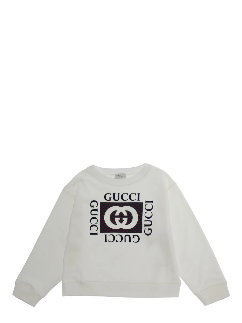 white Sweatshirt with printed logo on the front in cotton for Girl