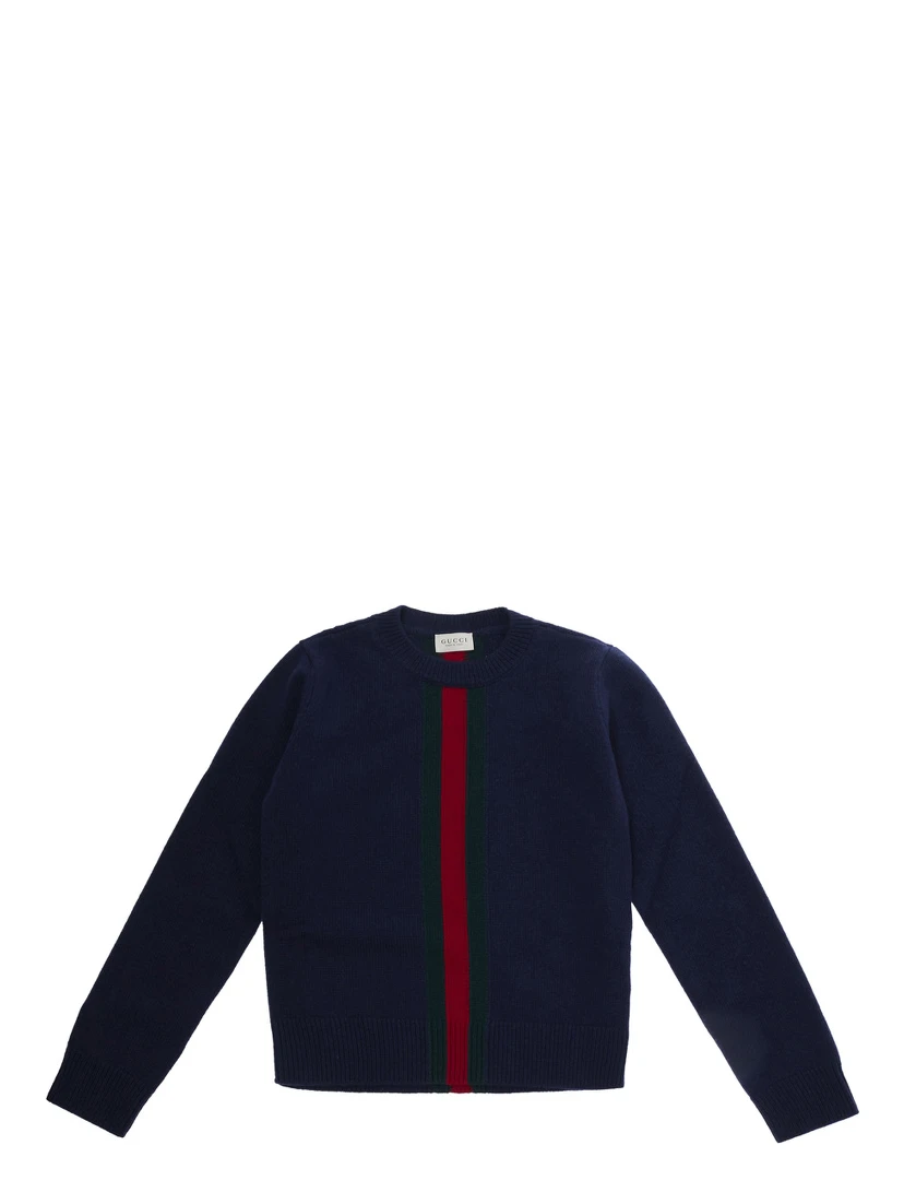 Blue Crewneck sweater with Web embroidery in wool Boy