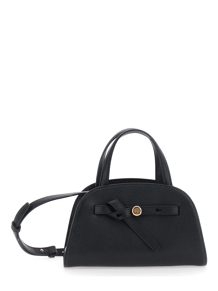 Romy Black Mini bag with adjustable and removable shoulder strap and logo plaque on the front in leather for women