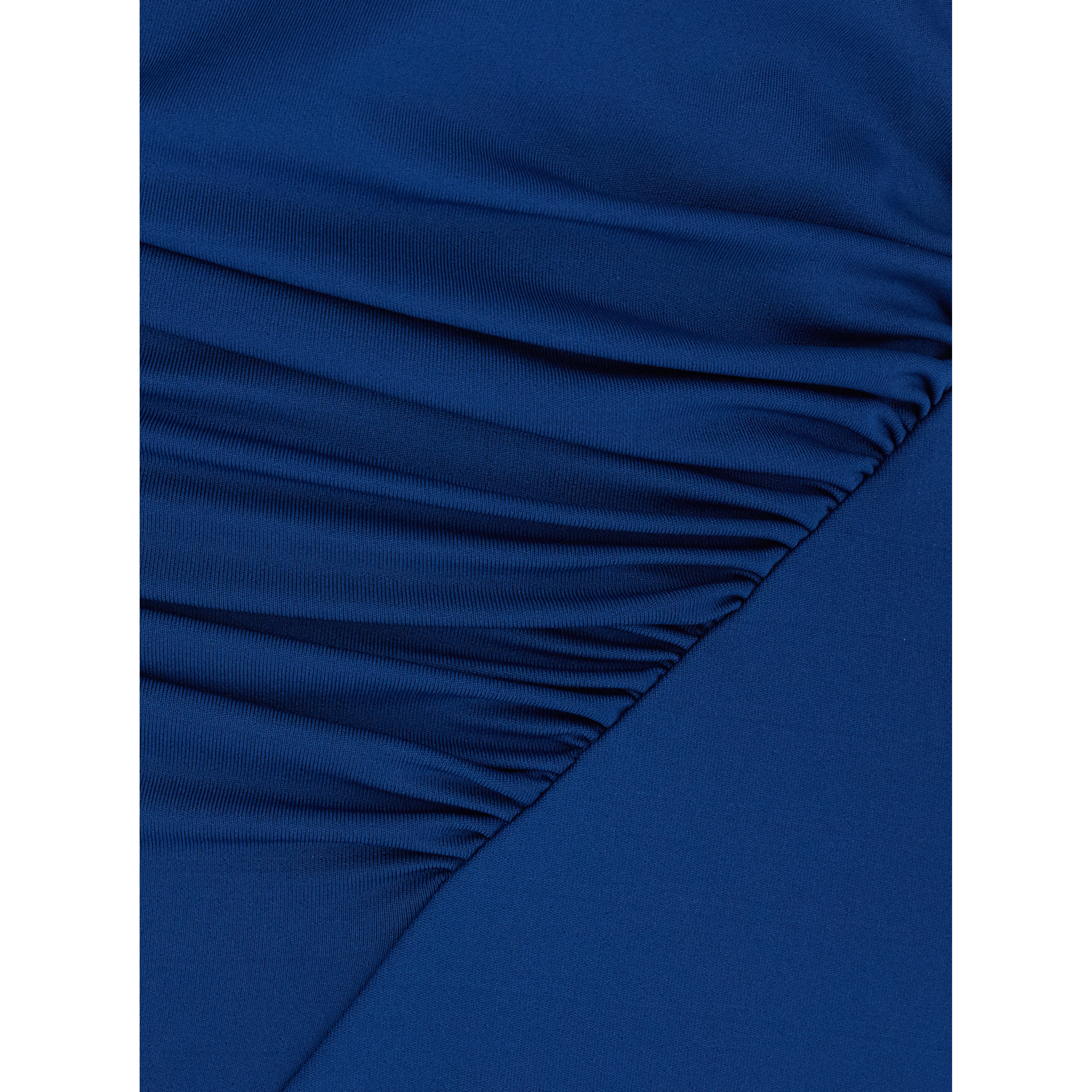 Blue Long Dress with Cap Sleeves and Elastic Waist in Stretch Tech Fabric for Women