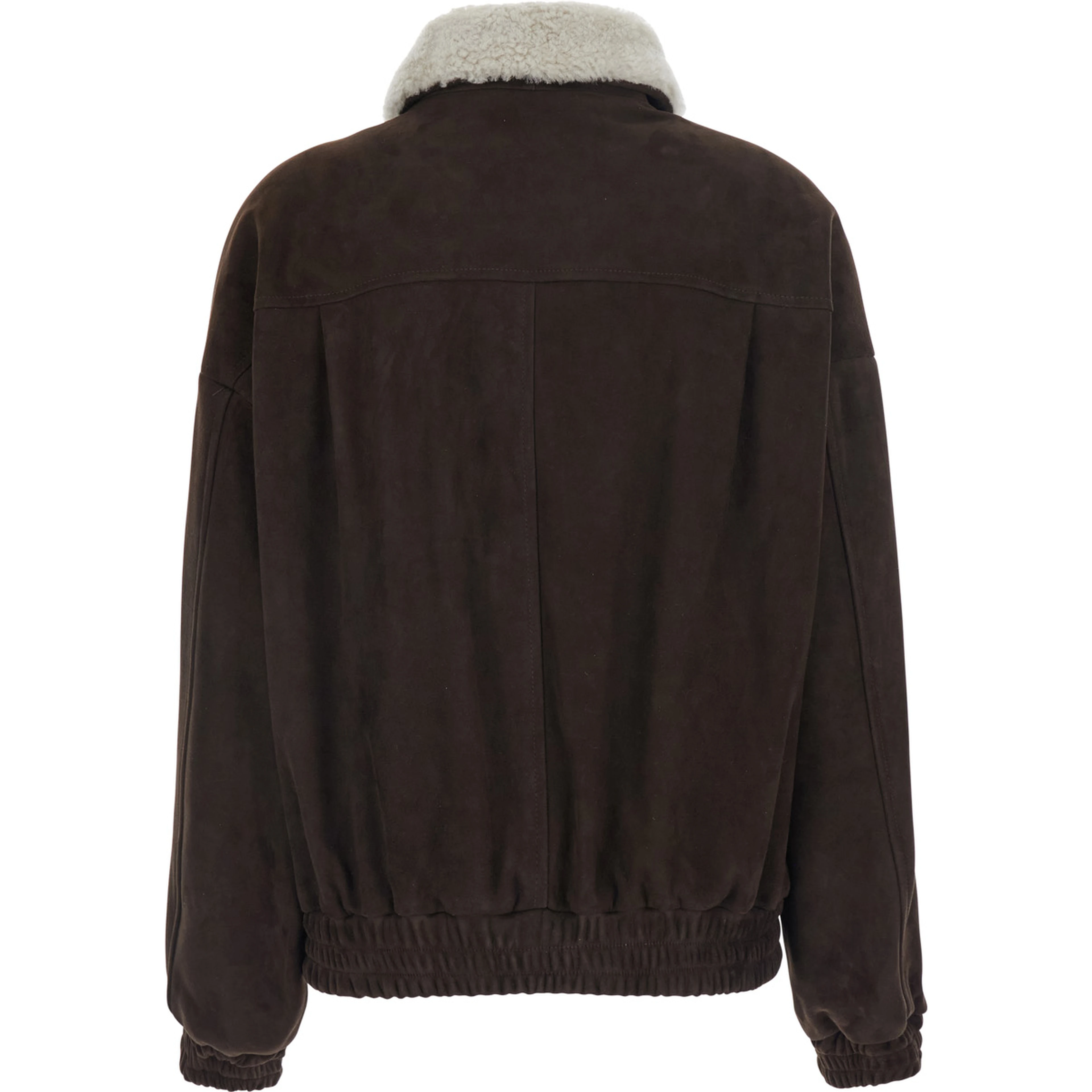 Gloria Brown Bomber Jacket with High Fur Collar with Straps in Suede for Women